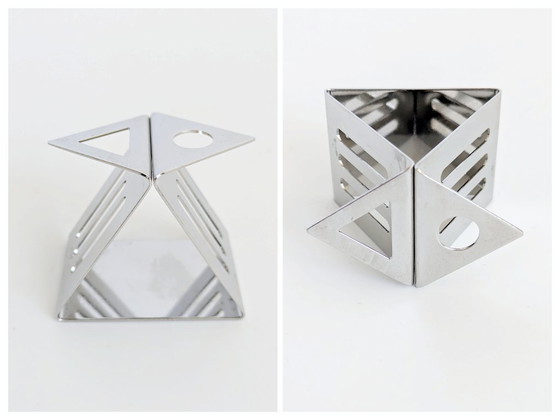 Image 1 of Set of 6 Nathalie du Pasquier Stainless Steel Napkin Rings, Postmodern Geometric Design