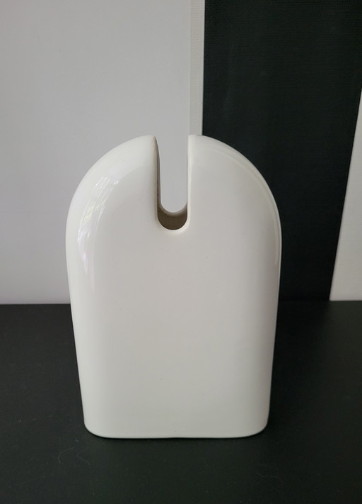 Post-Modern ceramic white vase by Sircart Italy. Design by Pino Spagnolo.