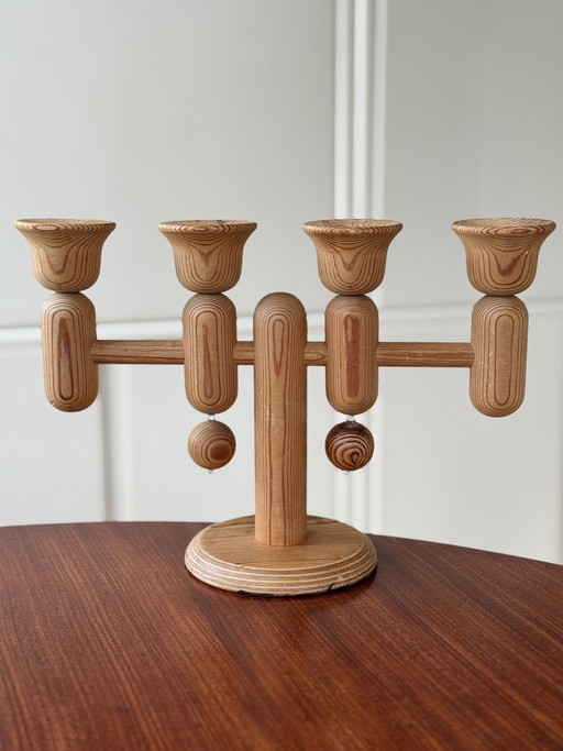 Candelabro de madera vintage Aarikka Finlandia - raro diseño escandinavo