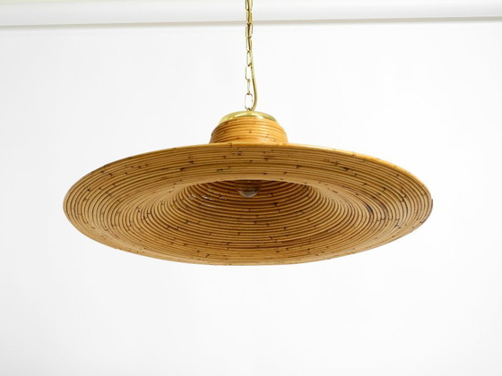 Image 1 of Beautiful, large Italian 1970s bright bamboo wood ceiling pendant lamp Vivai del Sud