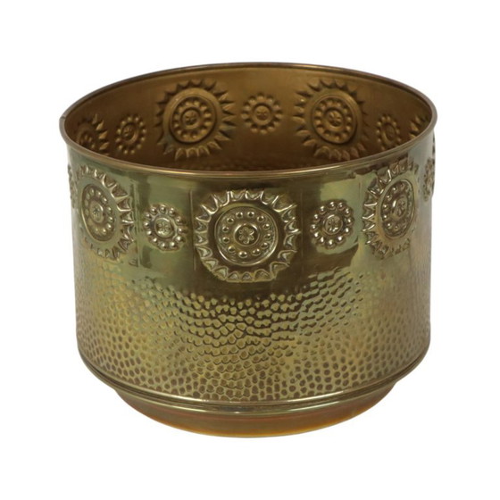 Grote Messing Plantenbak Jardinière Brandhout Repoussé – Brass (photo 15 of 15)