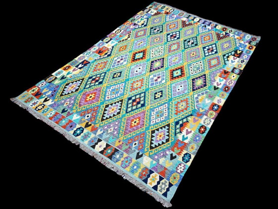 Handgeweven wollen kilimtapijt | Traditionele Afghaanse kilim | Handgemaakt | 300 × 200 cm (118 × 79 inch) (photo 8 of 8)
