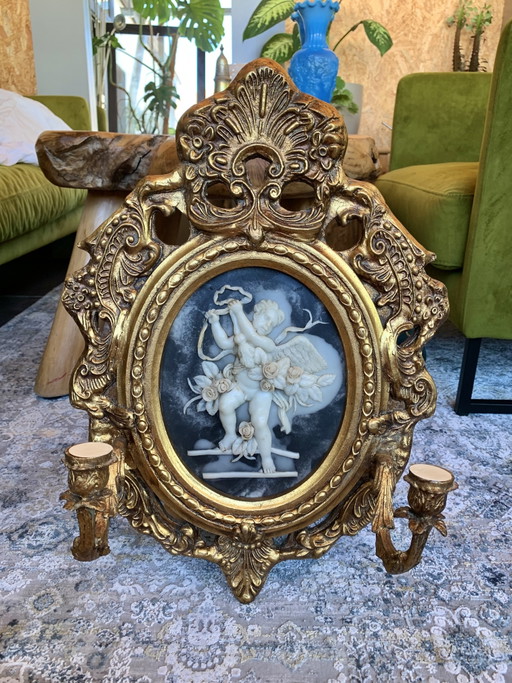 Neobarock Rokoko Kerzenhalter Amor Alabaster Relief Wandleuchter Hollywood Regency Empire Putto – kandelaars en kaarsen