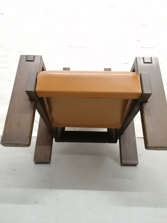 Image 1 of Brutalist style armchair, wood and leather, 70s