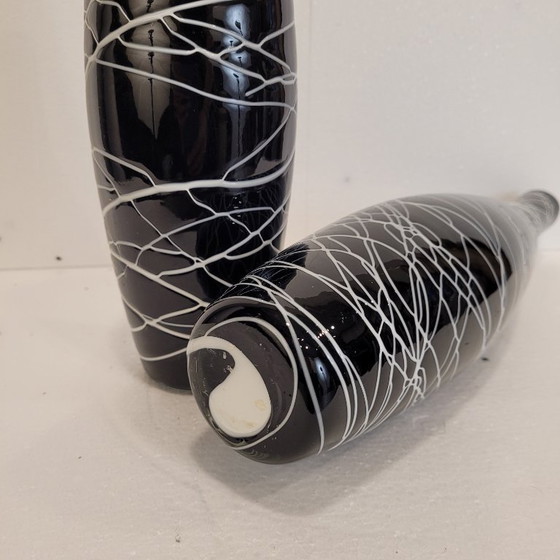 Image 1 of Paar "schwarz-weiße" Vasen, Glas, 70er Jahre - Frankreich