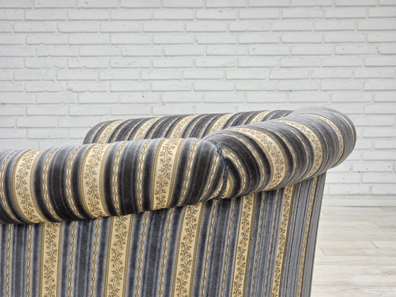 Image 1 of 1960s Danish Lounge Chair, Blue/Beige Furniture Velour, Beech Wood Legs