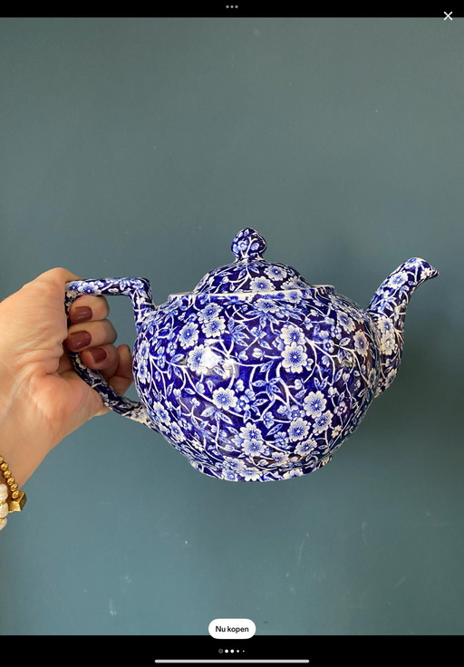 Ensemble de 4 tasses et soucoupes + théière Calico Burleign bleu cobalt