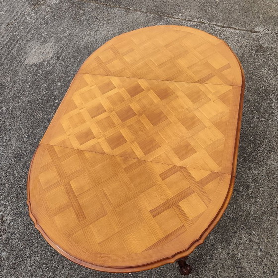 French Vintage Marqueterie Dining Table-Extendable Cherrywood Table-Style Louis XV-80s (photo 9 of 18)