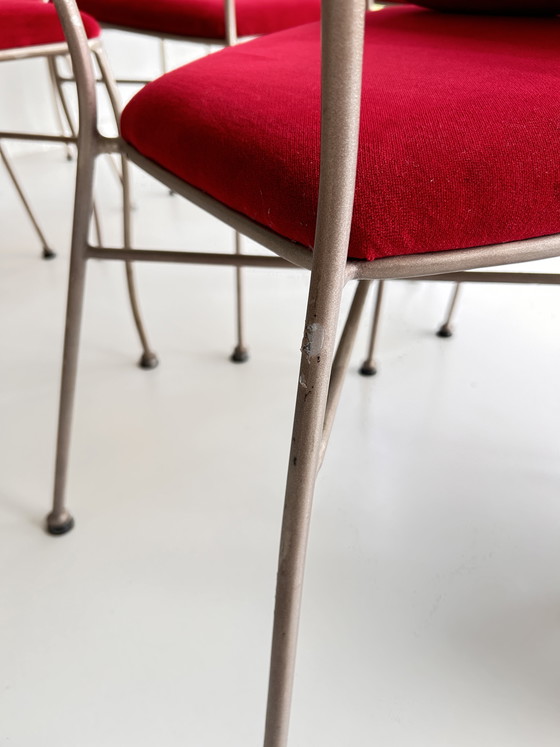 Image 1 of Sedie di design di Andy Thornton – velluto rosso e bronzo ramato (set)