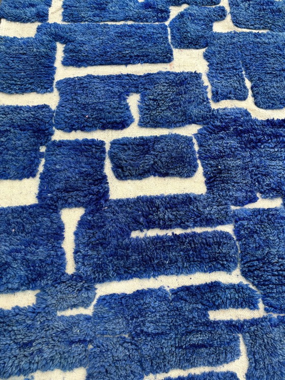 Moroccan Blue Beni Mrirt Rug 160x190 cm - Handmade Wool Rug Blue Geometric Area Ru – Rugs & carpets (photo 3 of 9)