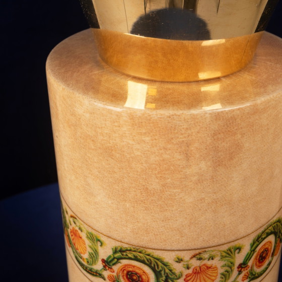 Termos Aldo Tura Mod. 1157D in pergamena di capra con fregio decorativo, 1970 – Carrelli bar, Leather (photo 17 of 21)