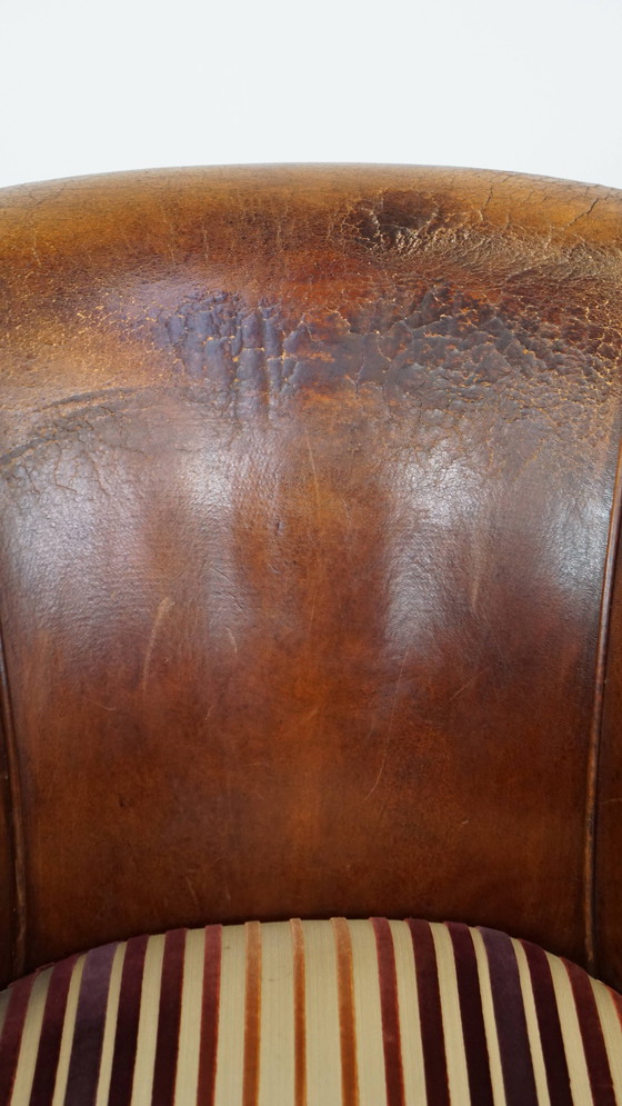 Image 1 of Vintage Cognac-Kleurige Clubfauteuil Gemaakt van Schapenleer