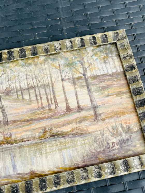 Image 1 of Belgian watercolor, Pond in the forest near Chevetogne, signed J. Dupont