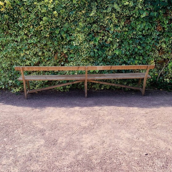 Image 1 of Ancien banc d’église en bois avec dossier -3 mètres -