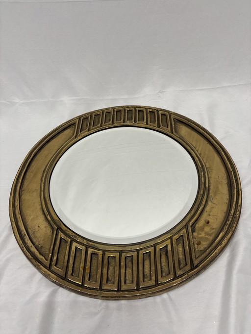 Vintage brutalist wall mirror brass Italy, 1960s/70s