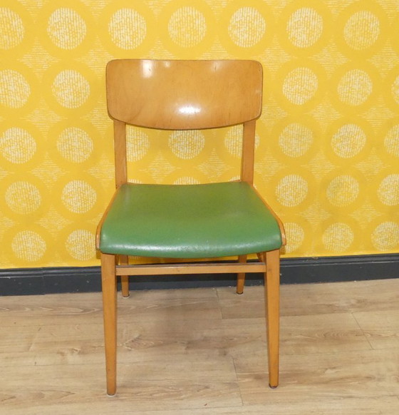 Image 1 of Classic Casala wooden chair kitchen green/beige beech wooden chair vintage retro nostalgia 50s 60s industrial desk chair