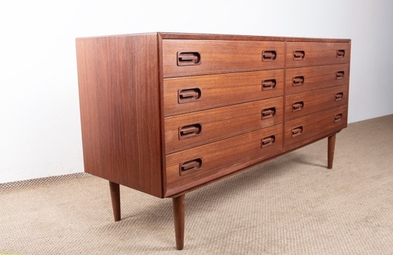 Image 1 of Grote dubbele ladekast, Deens, van teakhout, 8 laden, van Dyrlund 1960.