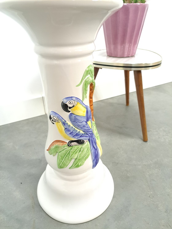Image 1 of Porcelain Pillar Candle Stand With Parrots
