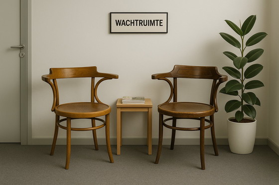 Image 1 of Origineel duo vintage bentwood armstoelen – Thonet (Bieletz-Mistelbach, ca. 1920) & Fischel (Czechoslovakia, ca. 1950)