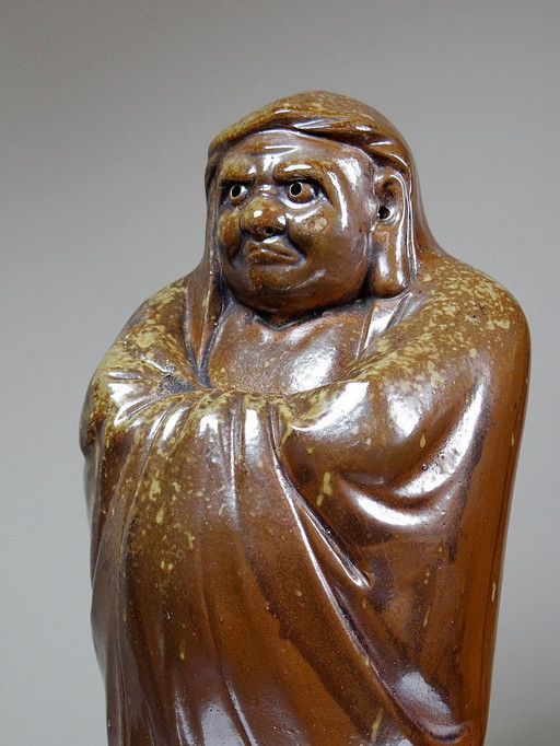 Daruma beeldje/Okimono Steengoed/Keramiek Bizen Japan 20e eeuw