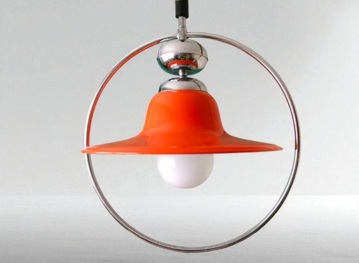 Lampe suspendue à tirette orange brillant, Mid Century, années 1960