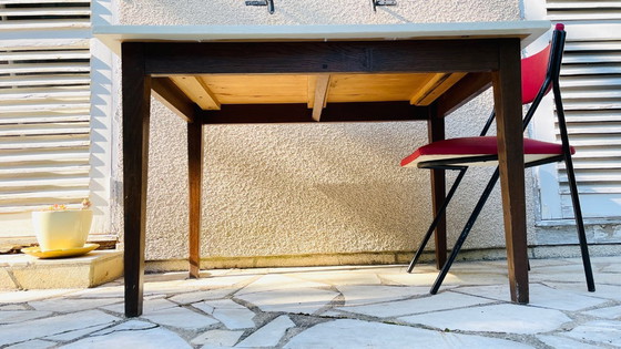 Image 1 of Vintage Oak Farmhouse Table with White Top