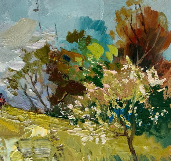 Image 1 of Original Oil Painting Summer Road Landscape The road to the church