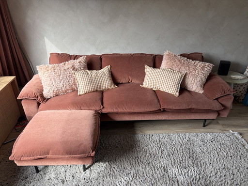 HKliving Retro-4-Sitzer-Sofa + Hocker in Royal Magnolia Samt