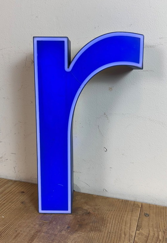 Image 1 of Vintage Blue Plastic Illuminated Letter R , 1970s