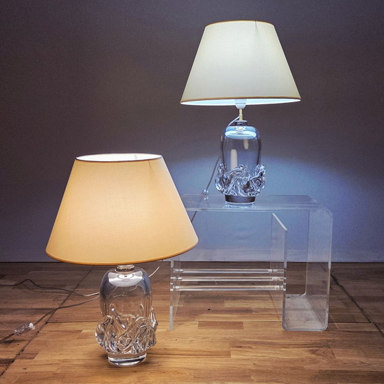 Image 1 of Daum Frankrijk, paar Sirius kristallen lampen, model gemaakt in 1952