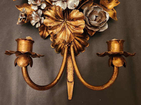 Applique murale florentine en forme de bougie, forgée à la main en Italie par S. Salvadori, plaquée argent (photo 5 of 15)