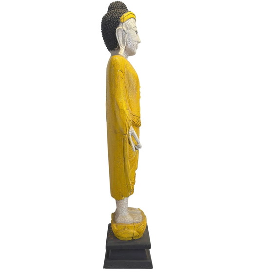 Buddha in Piedi Stile Mandalay con Finitura Craquelé (87,5 cm) del 1969 – Sculture, Wood, Mid Century Modern (photo 3 of 11)