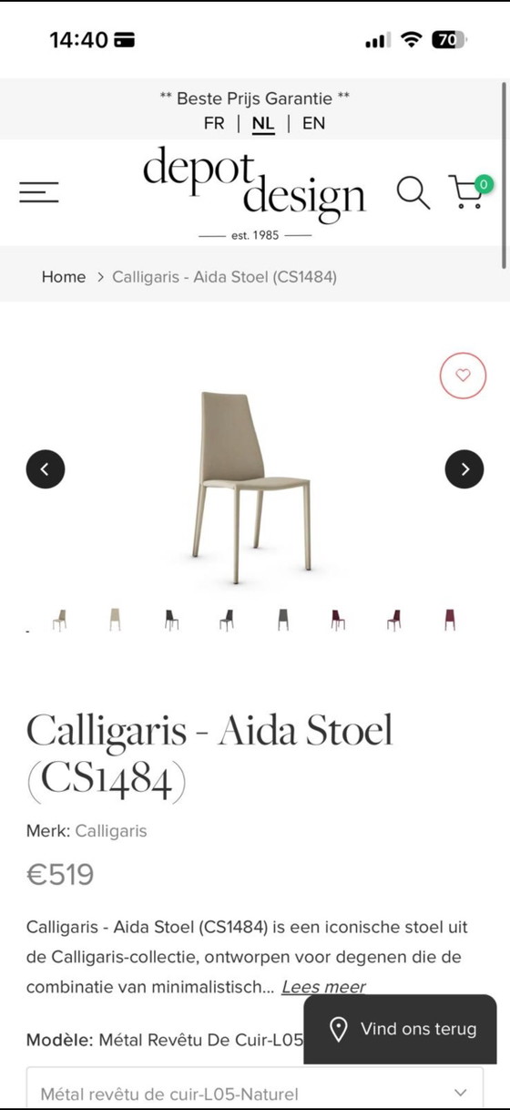 Image 1 of Calligaris Aida CS1484 eetkamerstoelen – set van 6 – echt leer – gemaakt in Italië
