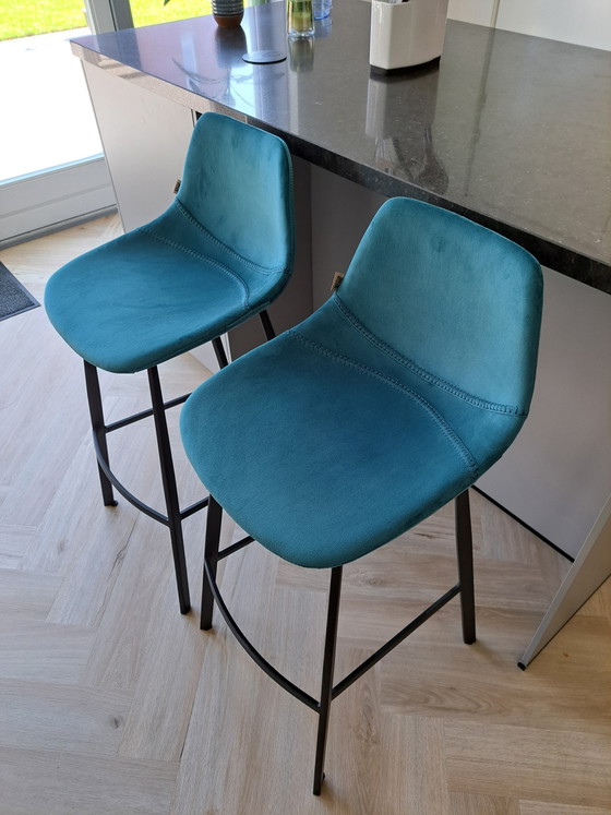 Dutch Bone Velvet Barstools Blue (3) – Metal (photo 2 of 10)