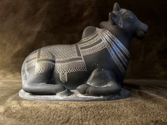 Exceptional Vintage Bidriware Nandi – Handmade India – Silver Inlay – Sculpture, Metal (photo 3 of 10)