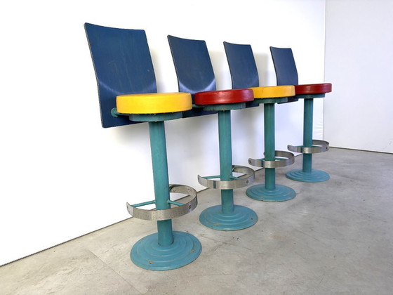 Vintage industrial bar stools, 1980s set of 4 – Barstools, Metal, Wood (photo 9 of 13)
