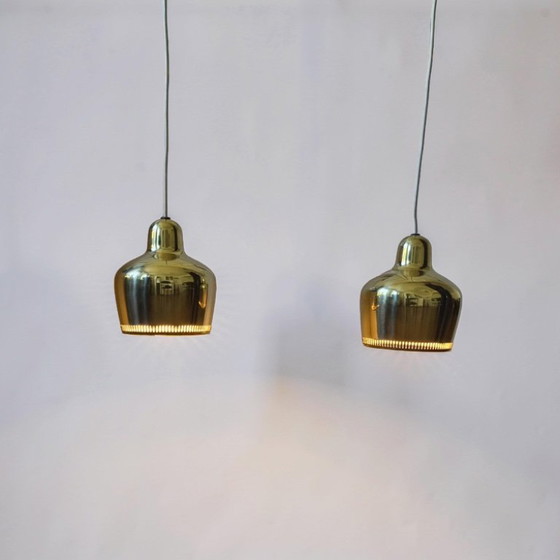 Image 1 of Set of 2 Golden bell lamps by Alvar Aalto, Denmark, 1950s