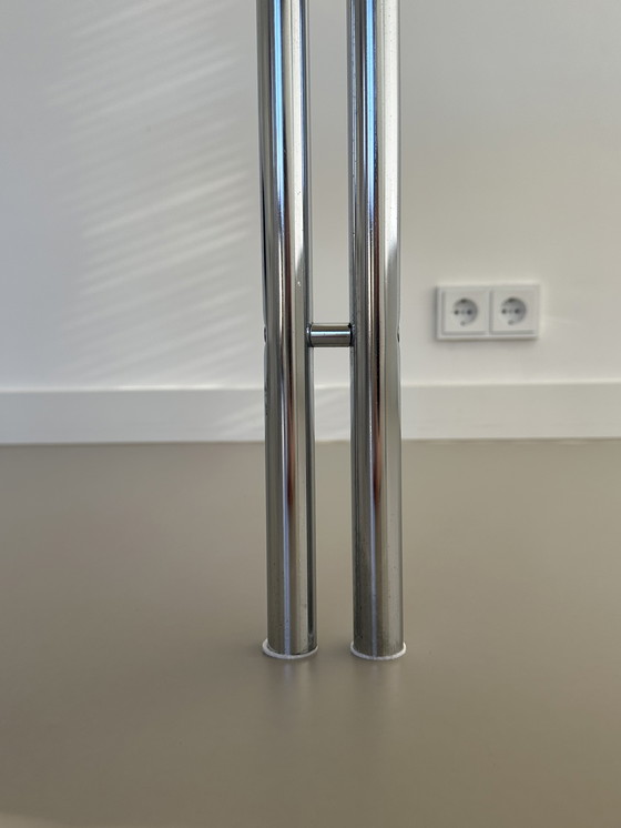 Image 1 of Vintage Chrome Dining Table Bauhaus Style Smoked Glass