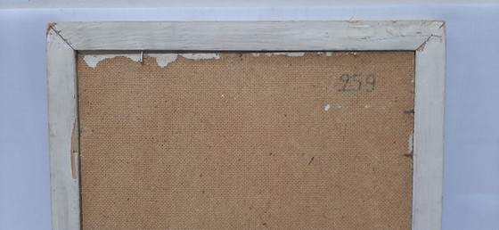 Image 1 of Vintage gesigneerd olieverfschilderij op vezelplaat, herfstbomen