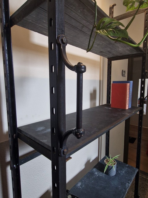 2 pieces vintage, art deco heavy shelving units with slate shelves
