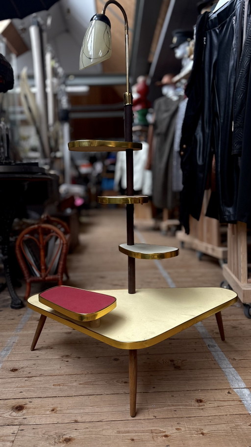 Porte-plantes ouest-allemand des années 1950 / Blumenetagere avec lampe intégrée – plantentafel, Wool, Metal