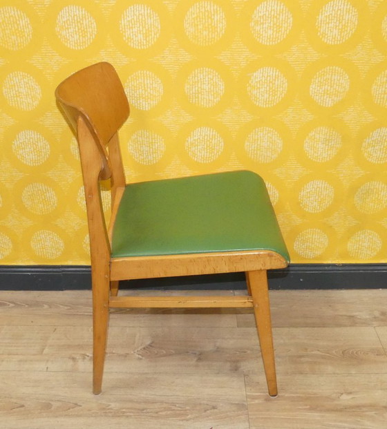 Image 1 of Classic Casala wooden chair kitchen green/beige beech wooden chair vintage retro nostalgia 50s 60s industrial desk chair