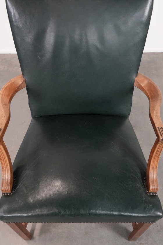 Image 1 of Old English cowhide leather and wood Gainsborough occasional/desk chair
