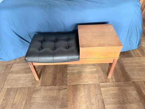 Vintage-antique mid century Telephone Bench leather – Benches, Wood (photo 3 of 5)