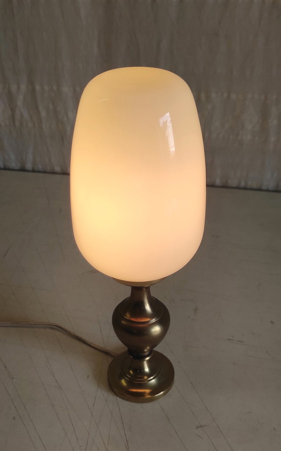 Image 1 of Table lamp in brass with opaline glass globe - mid-20th century