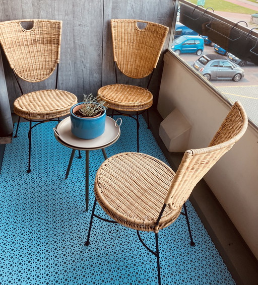 Chaises bistro en rotin vintage (ensemble de 3) - années 1950-60