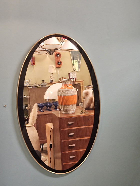 Image 1 of Vintage 1960s Mirror Wall Mirror Black Brass
