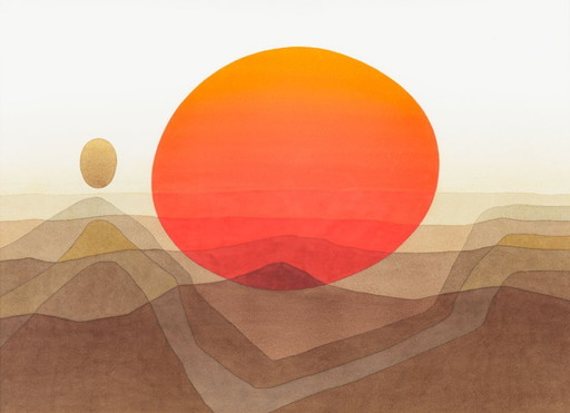 "Après 69" Joost van Rooijen (1928-2012). Aquarelle sur papier. Encadré