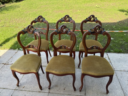 Six chaises Biedermeier anciennes, sculptures sur bois anciennes