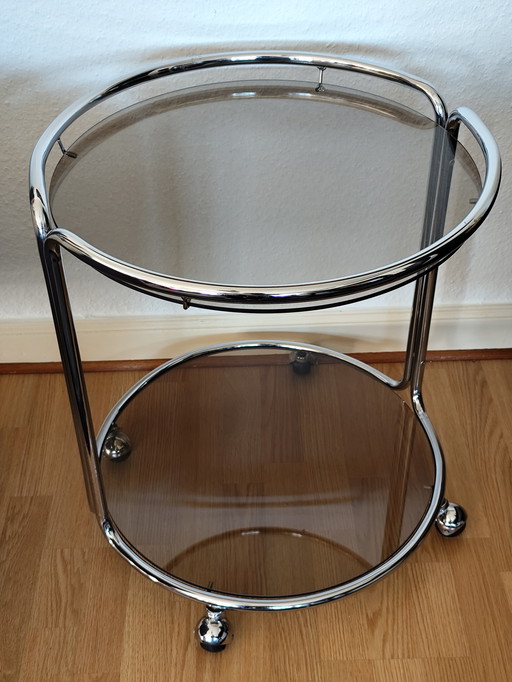 Classico del design: carrello bar/di servizio vintage (anni '70) – vetro fumé e cromo


